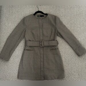 Zara Women's Belted Houndstooth Frock Blazer